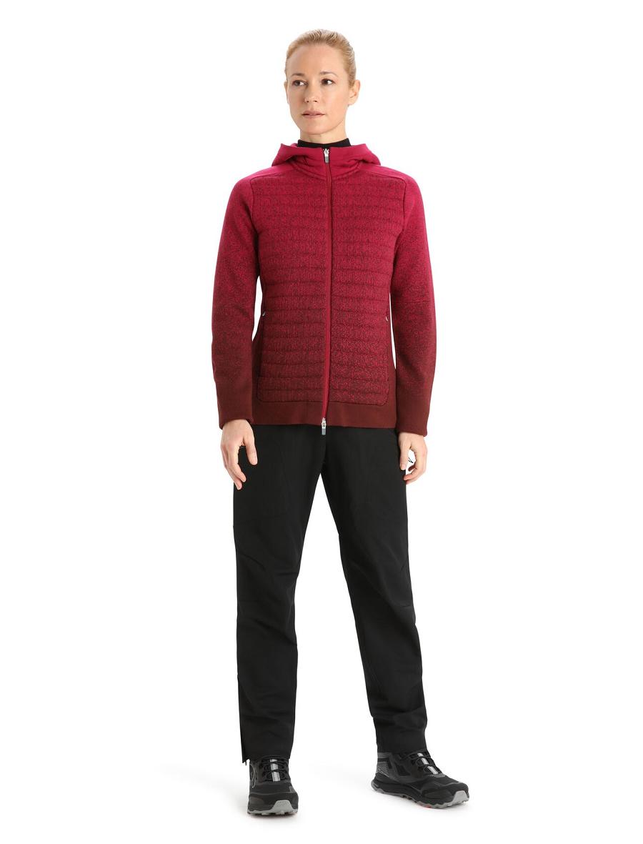 Cherry / Espresso Icebreaker ZoneKnit™ Merino Insulated Long Sleeve Zip Into the Deep Women's Hoodie | AU 1679QMAZ